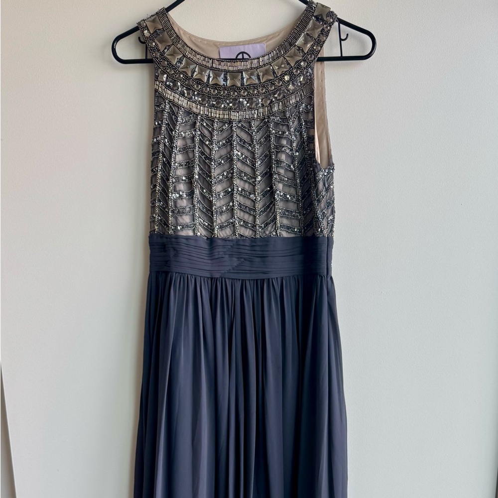 JS Collections Silver elegant Beaded Gown size 6 (fits like a small)